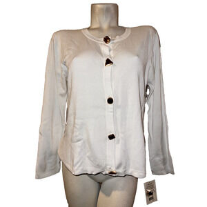 New MIRASOL Sweater Size‎ XL White Rayon Nylon Knit LS Cardigan w/Gem Buttons